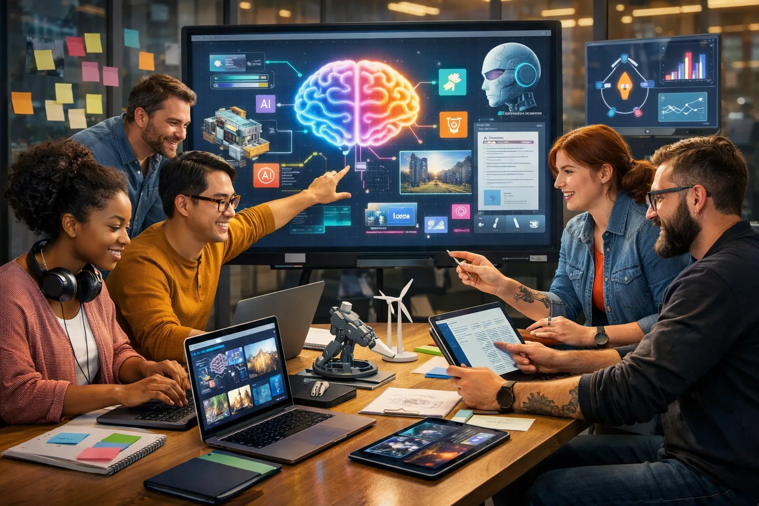 Equipo trabajando con inteligencia artificial